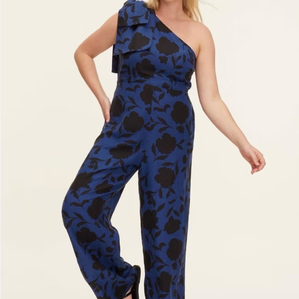 Kate spade-Shoulder Blue and Black Floral Jumpsuit